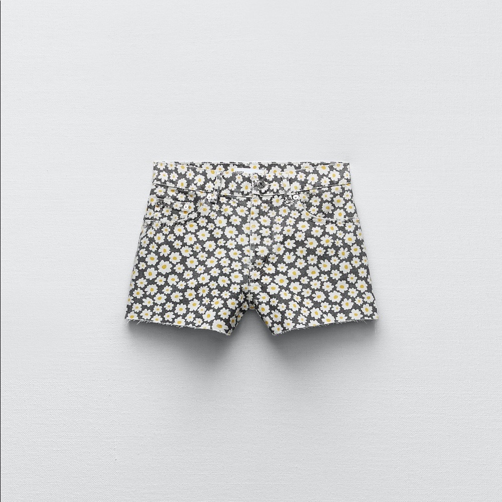 Zara High- Rise Daisy Print Shorts